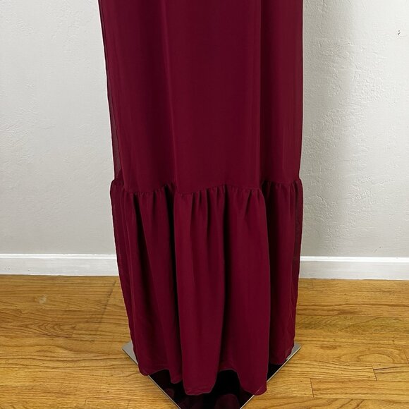 After Six 1570 Size 2 Burgundy Tie-Shoulder Bustier Ruffle Hem Maxi Dress NEW - Picture 3 of 12